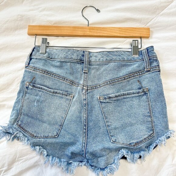 Mossimo High Rise Distressed Denim Shorts 4/27 Stars & Stripes Patchwork - Picture 3 of 3